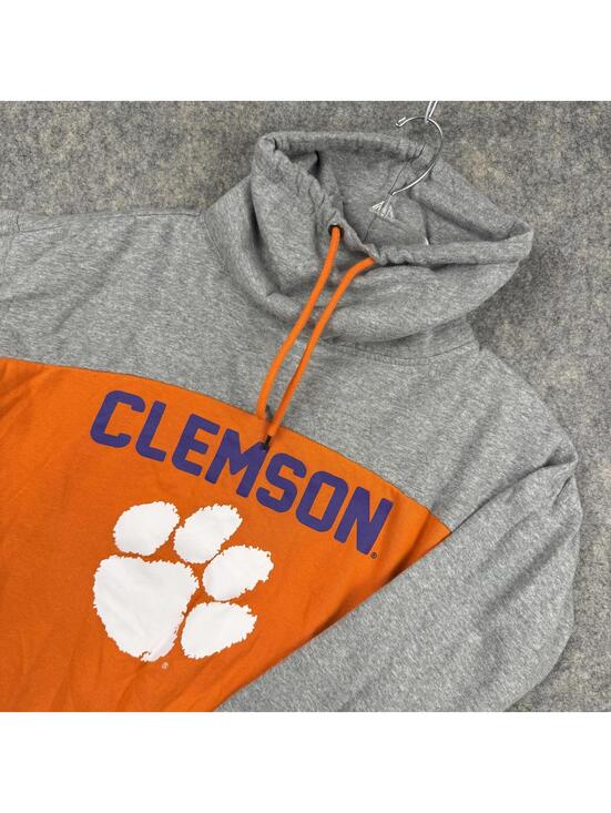 Colosseum Tops - Clemson Tigers Women’s Funnel Neck Hoodie Gray Orange Purple White Small EUC 696